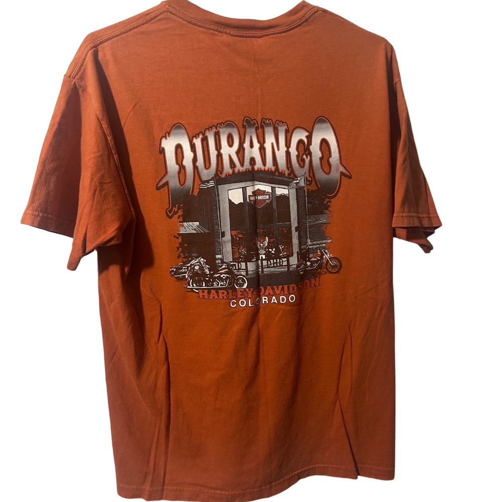 Harley Davidson Durango Colorado T-Shirt Orange Pocket Graphic Tee 2006 Mens L